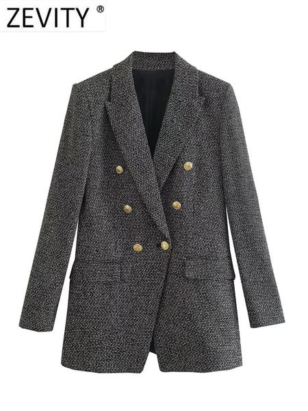 Ternos femininos blazers ZEVITY feminino vintage gola entalhada padrão houndstooth tweed blazer de lã casaco feminino outerwear ternos chiques veste tops CT2994 231114