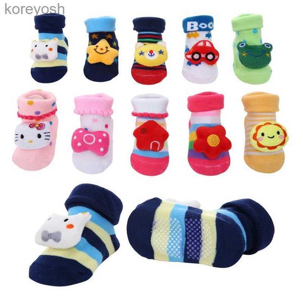 Kinder Socken 0-1Years Baumwolle Cartoon Rutschfeste Baby Boden Streifen Nette Dreidimensionale Puppe Baby KleinkindL231114