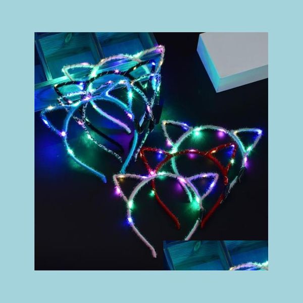 Altre forniture per feste di eventi LED LIGHT UP CATTO CATTO CATTO Blowing Girl Girl Girl Flashing Hair Band Fal Football Fan Fan Fans Prop dhqz1