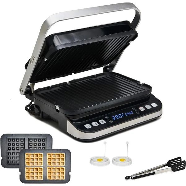 Outras ferramentas de cozinha Yedi Pacote total 6 em 1 Digital Indoor Grill Waffle Maker Panini Press Griddle com kit de acessórios de luxo 231113