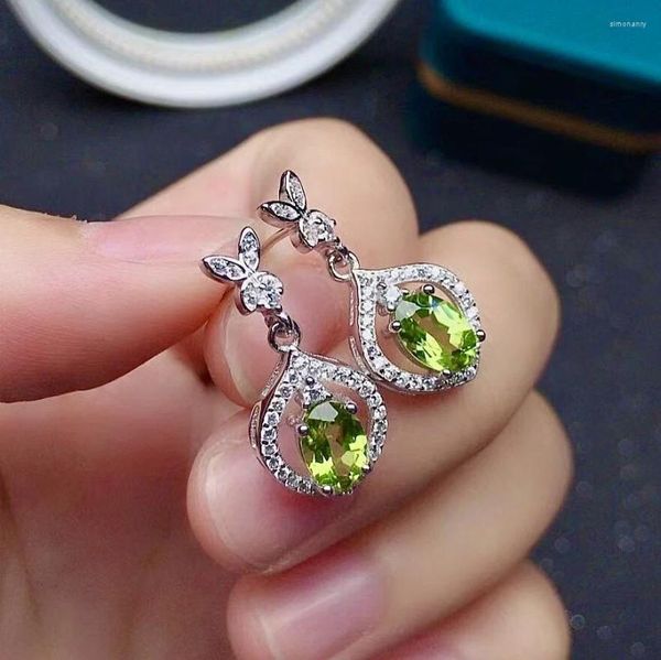 Orecchini pendenti Eleganti orecchini con gancio in cristallo argento per la festa 5mm 7mm Goccia di peridoto naturale solido 925 Eardrop