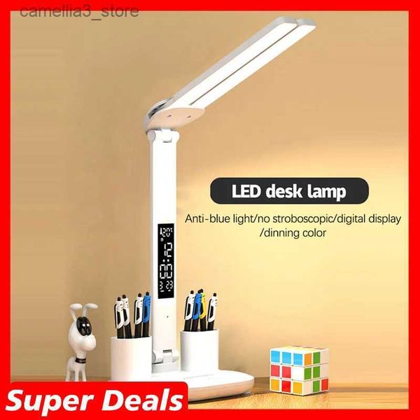 Luzes noturnas LED Lâmpada de mesa USB regulável Touch Candeeiro de mesa dobrável com calendário Temperatura Relógio Luz noturna para estudo Lâmpada de leitura Q231114