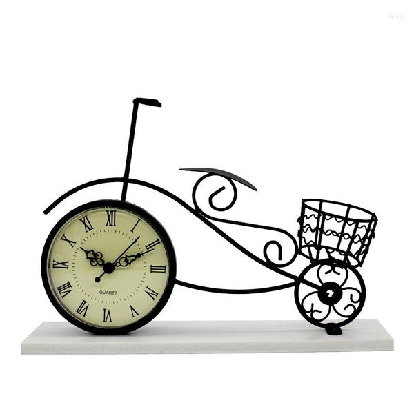 Orologi da tavolo Rurale Creativo Bicicletta Po Cornice Decorazione del Desktop di casa Ornamento Orologio in Ferro Battuto Forma Pendolo per Auto