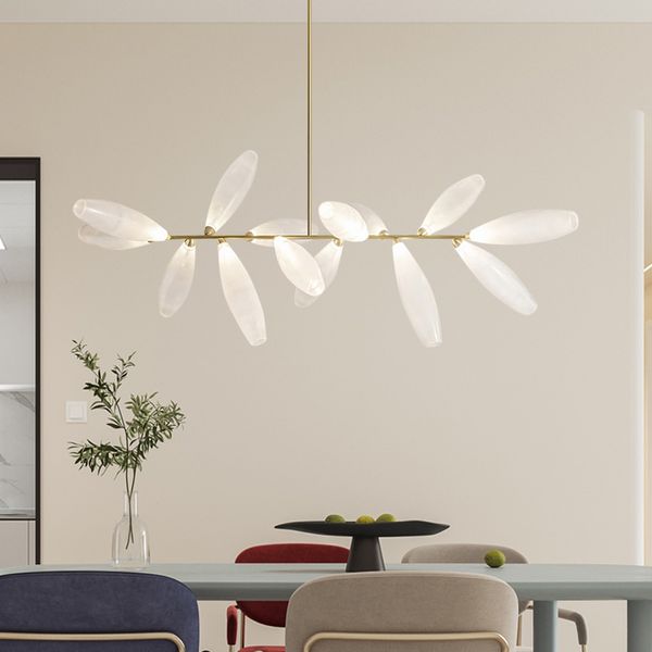 Ovaler Deckenleuchter aus mattweißem Glas, modernes LED-Licht, Heimdekoration, Luster Salon, goldene lange hängende Deckenleuchte für das Esszimmer