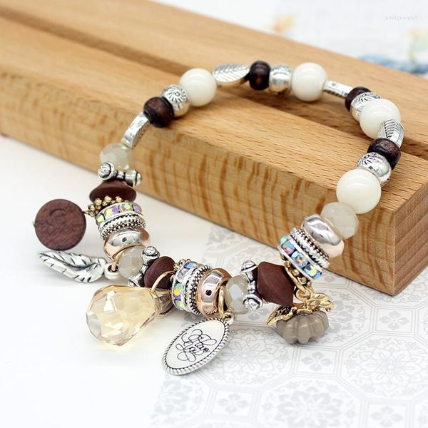 Charm Armbänder 6 Stück Holzperlenarmband Böhmen Vintage Kristallperlen Perlen Armreif Frauen Schmuck Geburtstagsgeschenk Tropfen