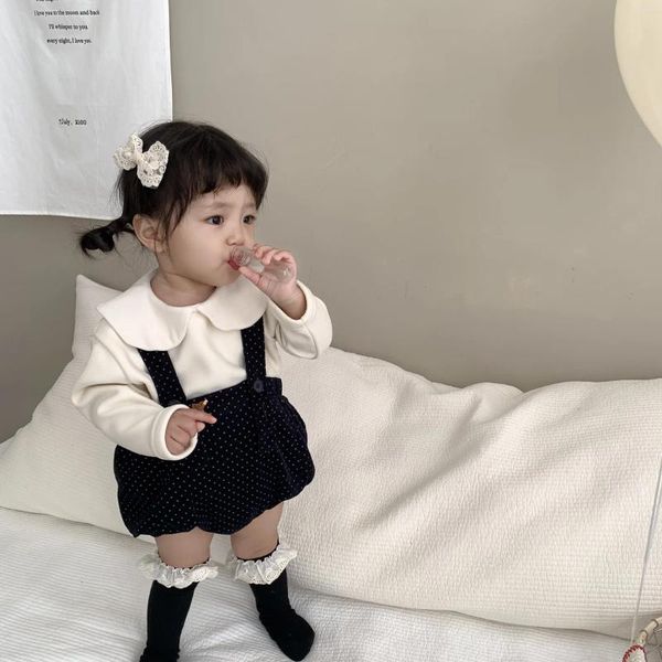 Macacão 2023 inverno bebê menina bonito ponto impressão sem mangas cinta bodysuit nascido criança macacão infantil princesa roupas