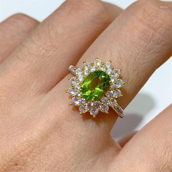 Anéis de Cluster 2023 Est Design 925 Sterling Silver Natural Peridot 6/8mm Anel Vintage para Namoro Presente Casamento