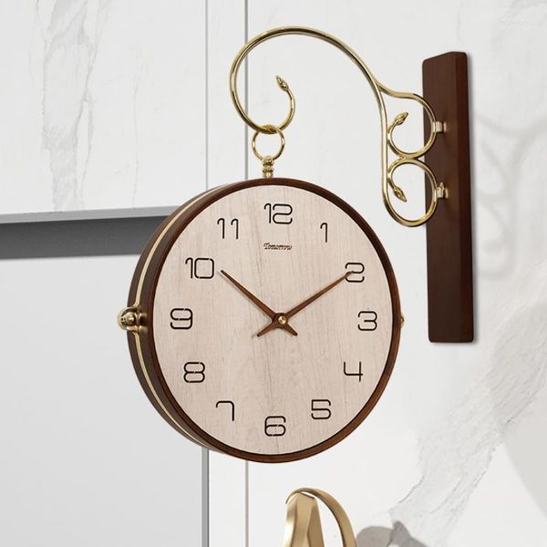 Orologi da parete Stile nordico Legno Soggiorno moderno Elegante insolito Grande rotondo Relogio De Parede Design per la casa WZ50WC