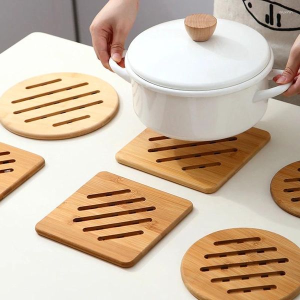 Tapetes de mesa de bambu chá café almofada placemats decoração coasters durável resistente ao calor quadrado redondo bebida tigela bule esteira