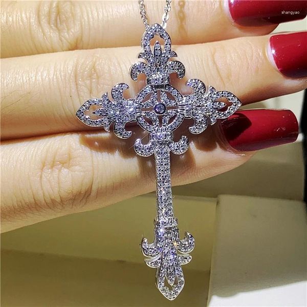 Colares de pingente grande cruz feminina flor colar tibetano prata cz festa vintage casamento para mulheres jóias