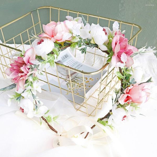 Dekorative Blumen Haarkränze Künstliche Blumendekorationen Hochzeitsgirlande auf dem Kopf Krone Home Rattan Decor Party Supplies