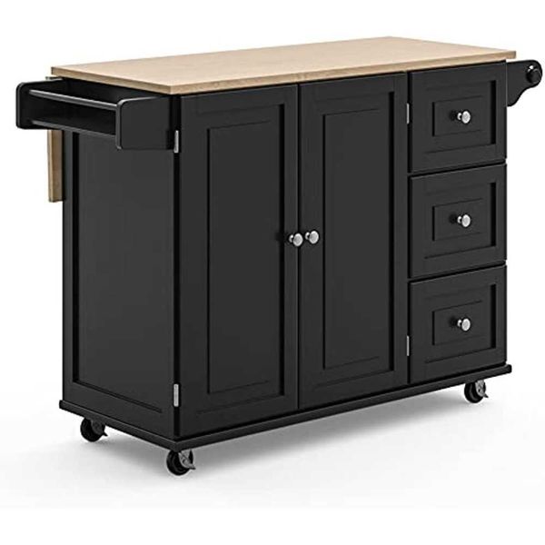 Altro carrello per l'organizzazione di oggetti da cucina con piano in legno e mobile bar per la colazione con piano in legno, portasciugamani con rotelle, larghezza 54 pollici R231026