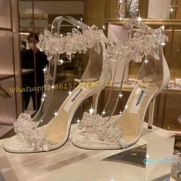 Sandálias Cristal White High Heels Mulheres Doce de verão Torno