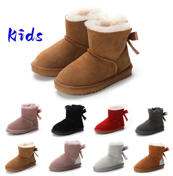 2024 Новые детские ботинки, австралийские зимние дизайнерские детские ботинки, зимние классические ультра мини-сапоги на щиколотке, ботильоны для маленьких мальчиков и девочек, детские меховые замшевые ботинки, размер 22-35