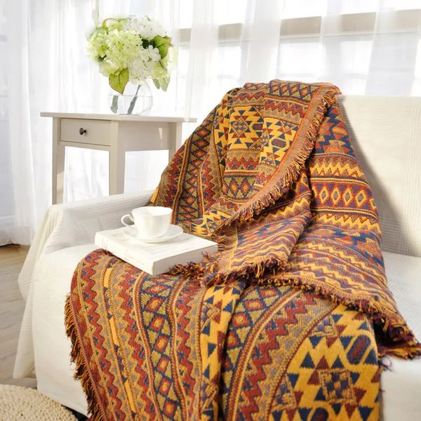 Cobertores Inyahome Boho Throw Blanket Colorido Chenille Tecido Boêmio Sofá Reclinável Loveseat Cobertura de Móveis Asteca Hippie Lança Cobertores 231113