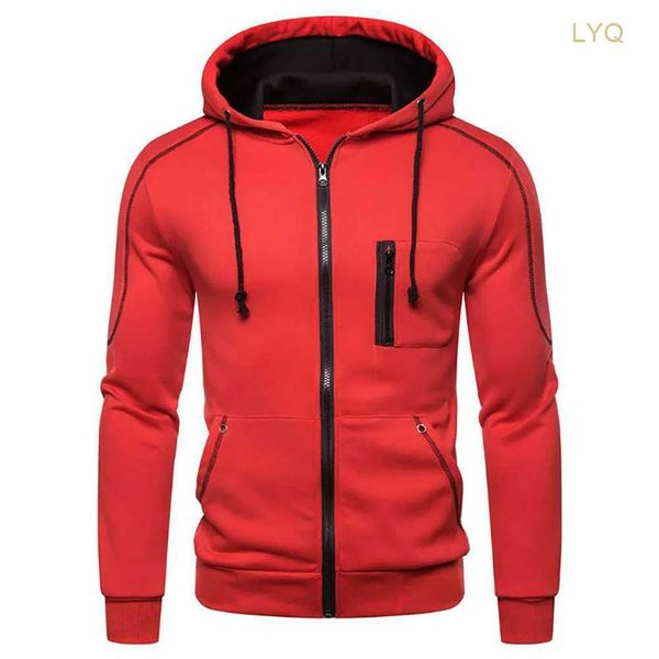 Moletons Masculinos Com Capuz Moletons Masculinos Jaquetas Slim Fit Com Capuz Zipper Jaqueta Masculina Sólida Caost Engrossar Quente Hoodies Casaco Roupas Masculinas Tops Preto Vermelho