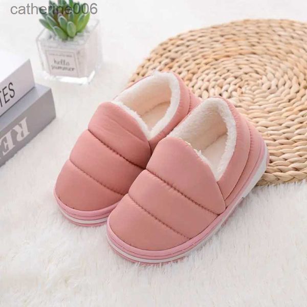 Slipper Kinder Baumwolle Schuhe Kinder Hause Hausschuhe Jungen Und Mädchen Baby Niedlichen Kaninchen Ohren Plüsch Ball Verdickung Warme Indoor SchuheL231114