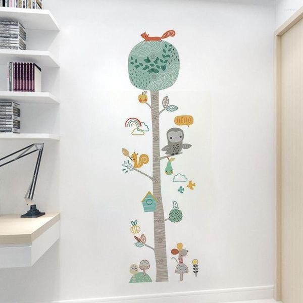 Adesivos de parede adesivos fofos desenho animado animal altura adesivo Diy floresta árvore Decals de medição para crianças Decoração da casa de quarto L0E6
