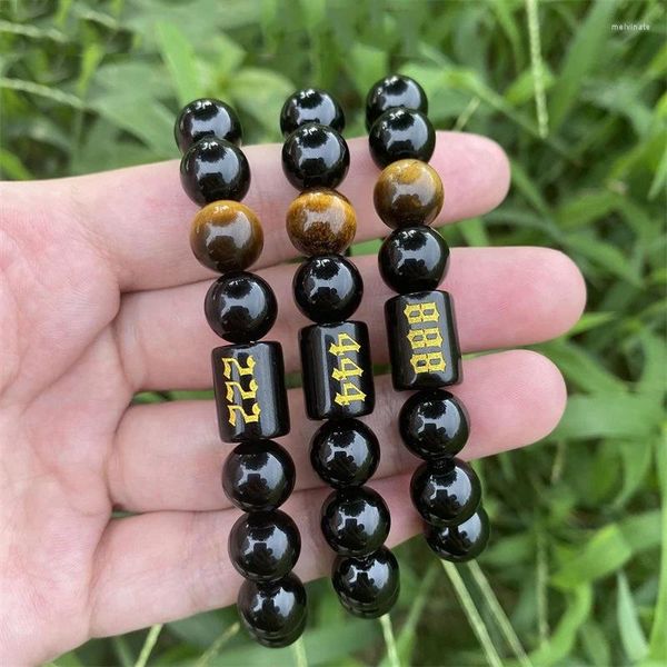 Charme Pulseiras Anjo Número Lucky Numbers Obsidian Stone Beads Pulseira para Homens Mulheres 111 222 333 444 555 777 888 999 Riqueza Encantos Jóias