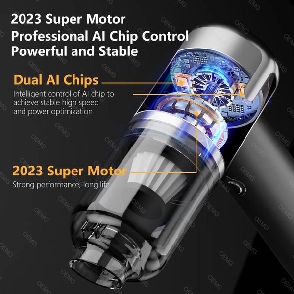 Süpürücü Aksesuarlar Mini Araba Elektrikli Süpürge 120000Pa Taşınabilir Kablosuz El Ev Appliance için Güçlü Temizleme Makinesi Pencere 231113