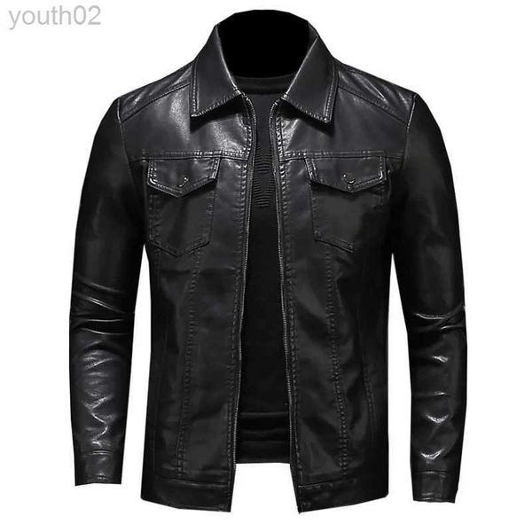 Herrenjacken Herren Motorrad Lederjacke Große Tasche Schwarz Reißverschluss Revers Slim Fit Männlich Frühling und Herbst Hochwertiger Pu-Mantel M-5Xl ZLN231114