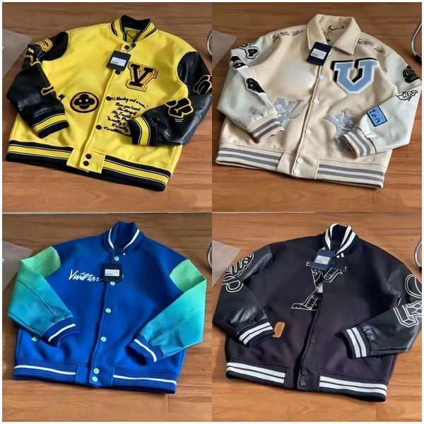 Erkek nakış unisex moda büyük boy hip hop varsity beyzbol ceketi deri kollu kolu gevşek fit letterman ceket dış giyim