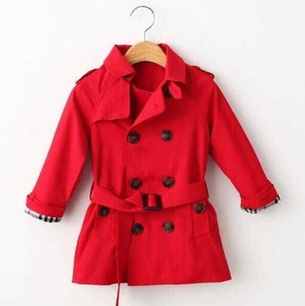 Moda Ragazzi Ragazze Trench rosso Stile lungo Tench Cappotti Autunno Inverno Bambini Plaid Giacche doppiopetto Cappotti per bambini