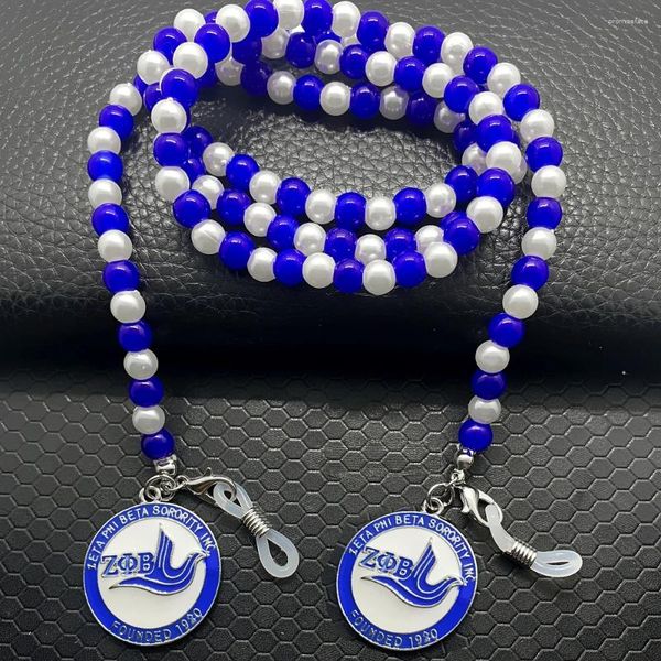 Colares Pingente Moda Azul Zeta Phi Beta Sorority Society Jóias Handmade Beads Óculos Máscara de Corrente