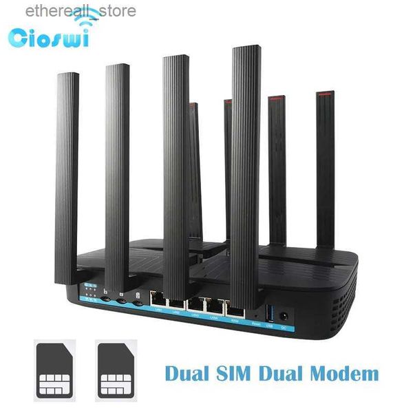 Yönlendiriciler Cioswi Çift Sim Kart 4G Yönlendirici 1200Mbps WiFi İki Modem OpenWRT USB3.0 WAN LAN 2.4G 5.8GHZ Wi-Fi Extender Yüksek Kazanç 8 Anten Q231114