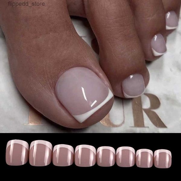 Unhas Falsas 360pcs Matte / Glossy Toenail Press on Nail Branco Guia de Linha Pré-Francês Curto Quadrado Unhas Falsas para Decoração de Manicure de Pé Q231114