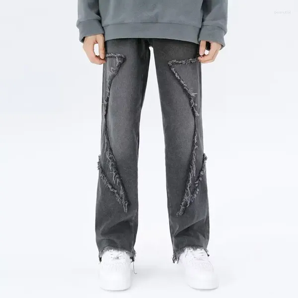 Jeans da uomo 2023 Y2K Streetwear Star Ricamo Impilati Pantaloni Larghi Abbigliamento Uomo Vintage Marrone Dritto Pantaloni a Gamba Larga Ropa Hombre