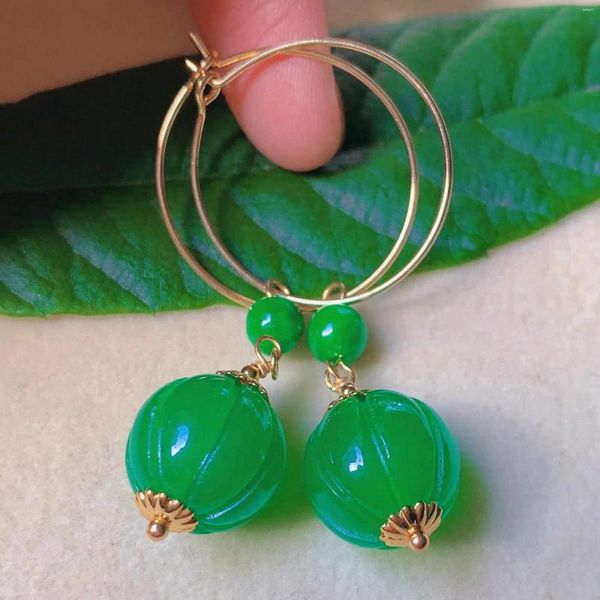 Brincos pendurados moda natural verde jade abóbora calcedônia contas ouro natal cultivado festa ano de ação de graças