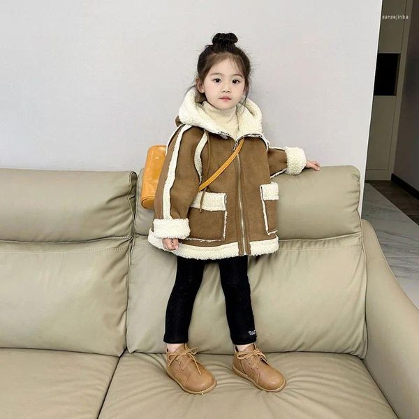 Jaquetas roupas infantis 2023 inverno meninas pele uma peça espessada casaco em camurça plush outerwear 8-9