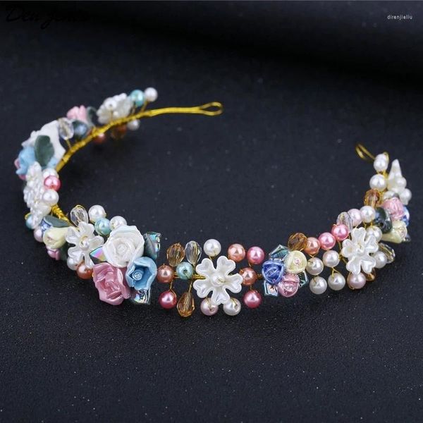 Haarspangen, Brautfrisur-Accessoires, bunte Perlen, Blumenband, Hochzeits-Tiara, handgefertigt, gewebte Stirnbänder für Frauen