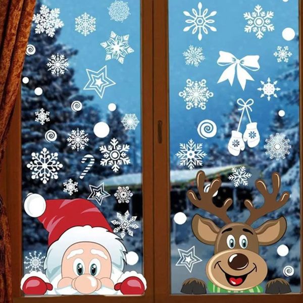 Wandaufkleber, abnehmbarer statischer Weihnachtsaufkleber aus PVC, Weihnachtsmann-Elch-Fensteraufkleber, verschönernde Schneeflocken-Wandaufkleber, Jahresparty, Glaspaste 231113