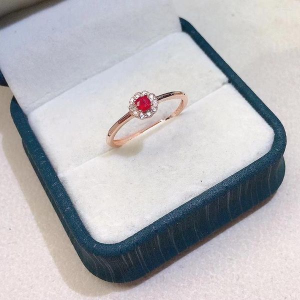 Anéis de cluster bonito anel de prata rubi para jovem menina 3mm 0.1ct natural 925 jóias esterlinas presente mulher