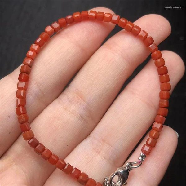 Bağlantı Bilezikler Doğal Kırmızı Agate Cube Bileklik El Yapımı Kadın İyileştirici Taş Kristal Strand Bangles Sevenler Kız Arkadaş Takı Hediyesi 1 PCS