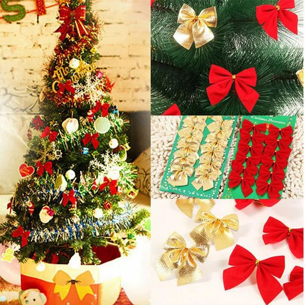 Decorações de Natal 1260 pcs borboleta arco pendurado vermelho ouro prata bowknot enfeites de árvore de natal navidad ano casa suprimentos 231113