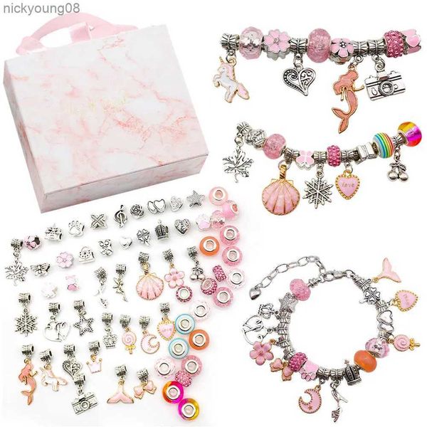 Frisado crianças charme pulseira fazendo kit suprimentos contas criativo diy pulseira artesanal jóias de cristal criança pulseira rosa caixa de presente setl231114