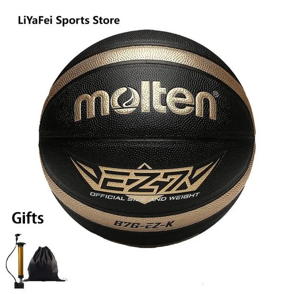 Bolas tamanho fundido 5 6 7 basquete preto ouro pu ao ar livre indoor mulheres juventude homem jogo treinamento basketalls saco de bomba de ar livre 231114