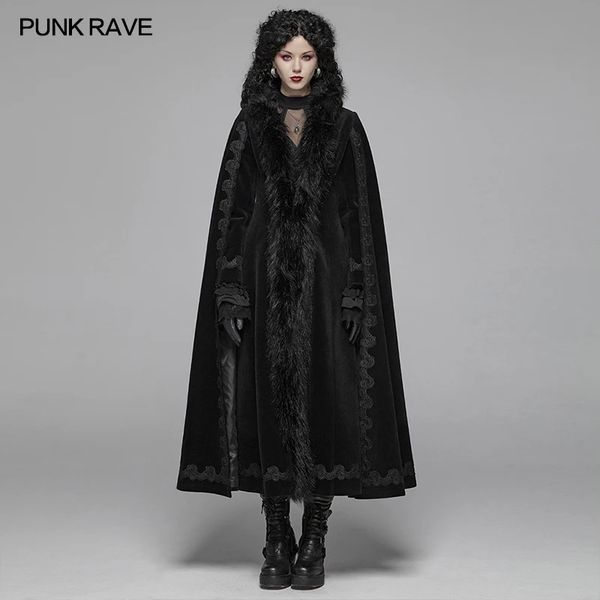 Frauen Pelz Faux PUNK RAVE Gothic Vintage Wunderschöne Lange Graben Abend Party Halloween Bühne Leistung Cosplay Frauen Mäntel Cape 231114