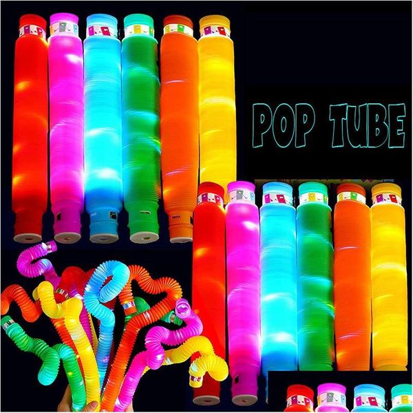 Led Rave Toy Party Toys Flash Soffietto Vent Decompressione Tubo dell'acqua leggero Pop Tube Decompressioni Lightespiring Goccia telescopica Deli Dhxli