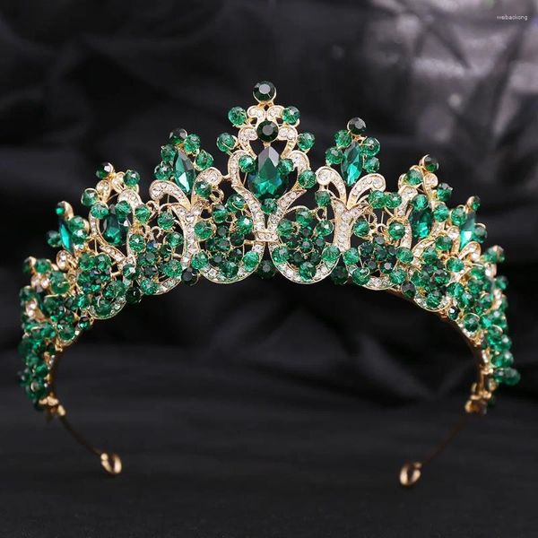 Grampos de cabelo Kmvexo cor dourada azul verde coroa de casamento princesa cocar de cristal tiaras de noiva strass diadema joias