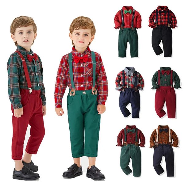 Set di abbigliamento Bambini Ragazzo Costume di Natale Vestito per bambini Compleanno Vestiti per neonato Verde Rosso Plaid Infantile Camicia a maniche lunghe Pantalone Set 231113