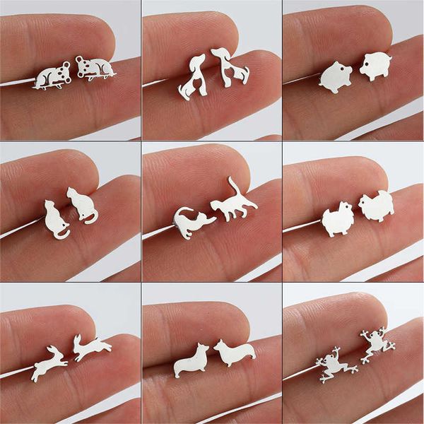 Brincos de animais de aço inoxidável para meninas Koala Cat Meow Dog Pig Frog Bunny Stud Breating Pendientes Gift de aniversário P230411