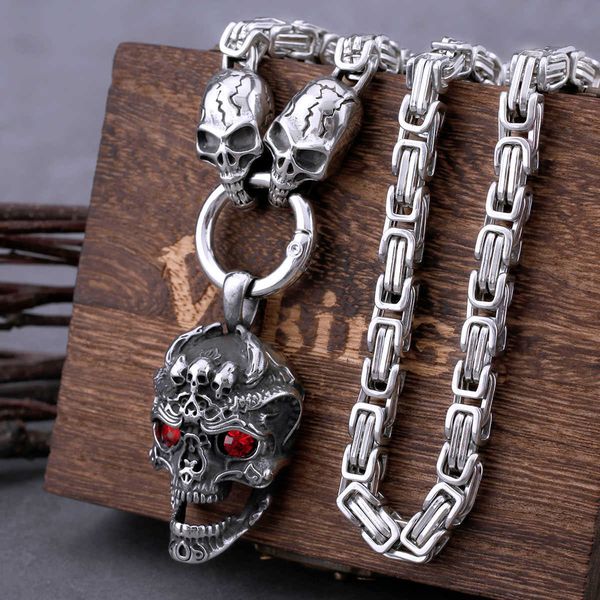 Anhänger Halsketten Edelstahl Red Eye Schädel Anhänger mit Schädel Quadratische Kette Halskette Herrenmode Anhänger Halskette Hip Hop Männlichen Schmuck Geschenk T230413