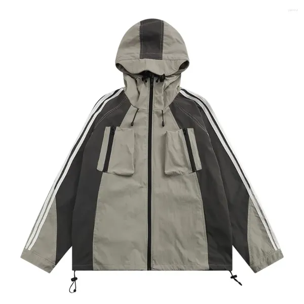 Jaquetas masculinas Nylon Impermeável Windbreakers Capa de Chuva Bolsos Design Y2K Homens Trench Coats Zip Up Hoodies Streetwear Outono Inverno 2023