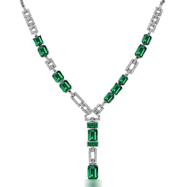 Collana girocollo con smeraldi di lusso Collana con pendenti per matrimonio in argento sterling 925 per le donne Gioielli di compleanno promessa nuziale