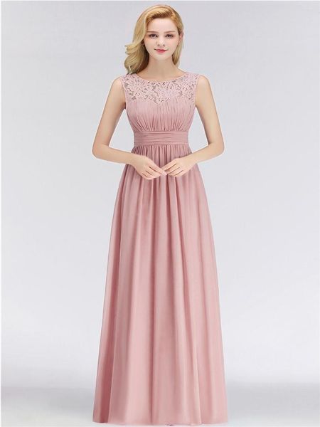 Abiti casual Rosa Maxi pizzo floreale vintage per le donne Splendido scollo a O senza maniche Pieghettato Fascia da sera femminile Abiti da sposa per feste di ballo