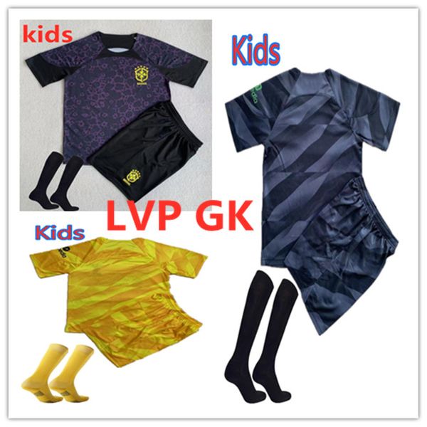 Kinder-Torwart-Set 1# Alisson Becker Kelleher Fußballtrikots 23 24 Schwarz und Gelb A.Becker Set Trikot-Kinder-Fußballtrikots